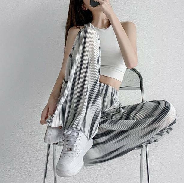 Trendy Gray Stripes Loose Pants - Y2K Fashion Essential for Stylish Looks