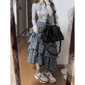 Trendy Long Plaid Y2K Skirt - Vintage 2000s Fashion Essential