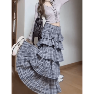 Trendy Long Plaid Y2K Skirt - Vintage 2000s Fashion Essential