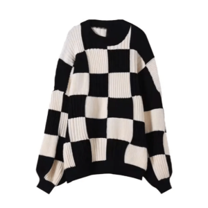 Trendy Oversized Checkered Sweater - Y2K Fashion Essential