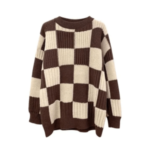 Trendy Oversized Checkered Sweater - Y2K Fashion Essential