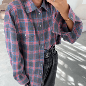 Trendy Oversized Pink Plaid Shirt - Y2K Fashion Essential for 2000s Style