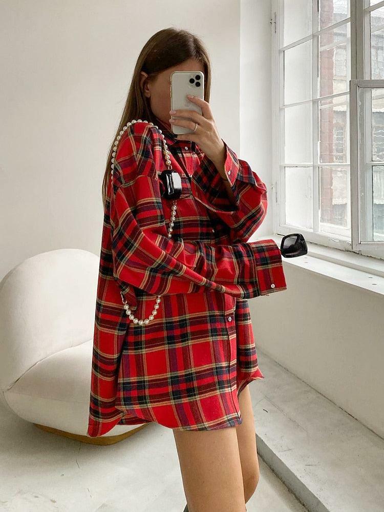 Trendy Oversized Plaid Shirt - Y2K Fashion Essential for 2000s Style