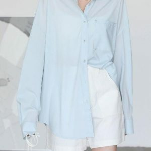 Trendy Oversized Poplin Shirt - Y2K Fashion Essential for Stylish Looks