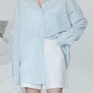 Trendy Oversized Poplin Shirt - Y2K Fashion Essential for Stylish Looks