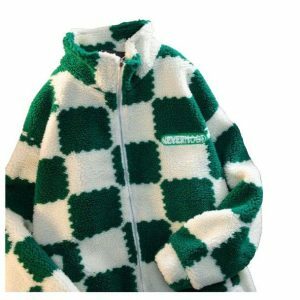 Trendy Plush Checkered Jacket - Y2K Fashion Essential for Stylish Looks