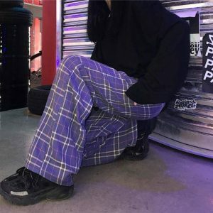 Trendy Purple Checkerboard Pants - Y2K Fashion & 2000s Style Essential