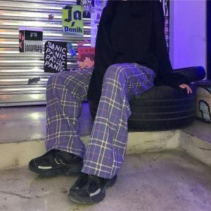 Trendy Purple Checkerboard Pants - Y2K Fashion & 2000s Style Essential