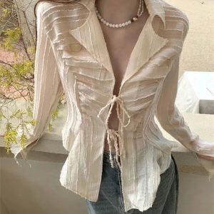 Trendy Sheer Shirt: Embrace Y2K Fashion with 2000s Style Aesthetic