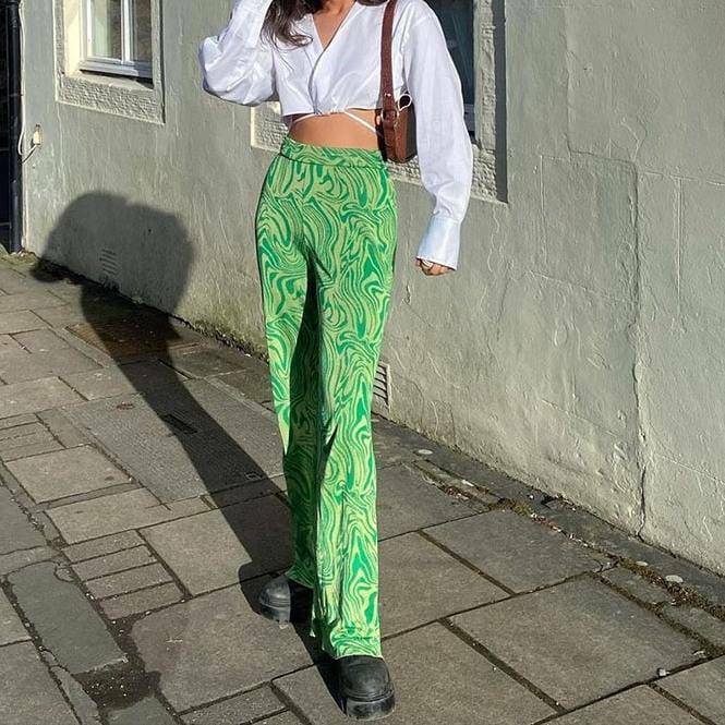 Trendy Straight Leg Green Y2K Pants for a Stylish 2000s Look