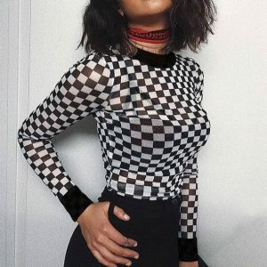 Trendy Y2K Checkerboard Top - Retro 2000s Style for Fashion Lovers