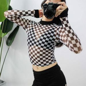 Trendy Y2K Checkerboard Top - Retro 2000s Style for Fashion Lovers