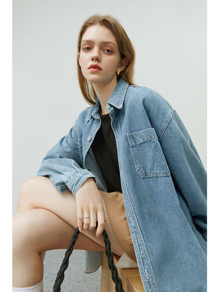 Trendy Y2K Denim Shirt - Vintage 2000s Style for Effortless Outfits