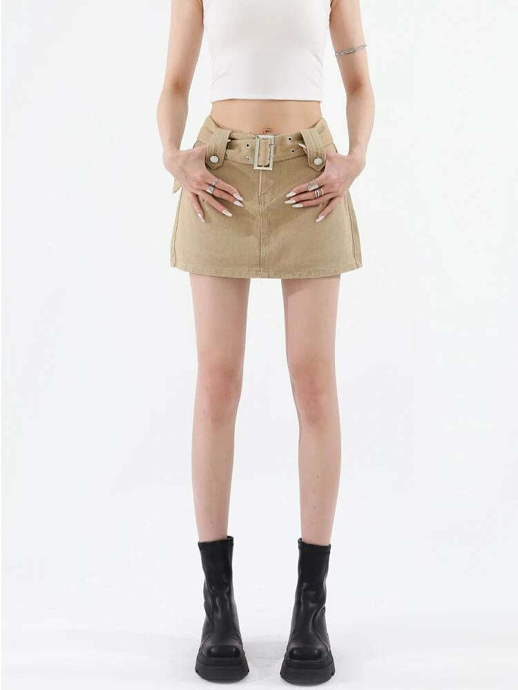 Trendy Y2K Fashion Belted Denim Mini Skirt - 2000s Style Essential