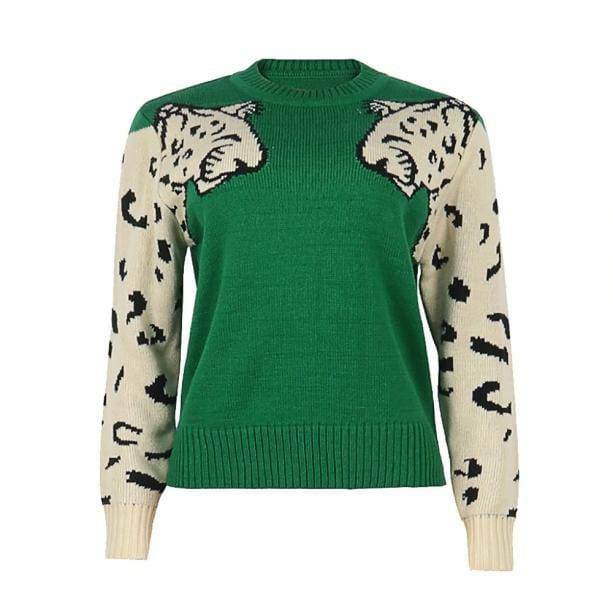 Trendy Y2K Fashion Green Leopard Sweater - 2000s Style Statement