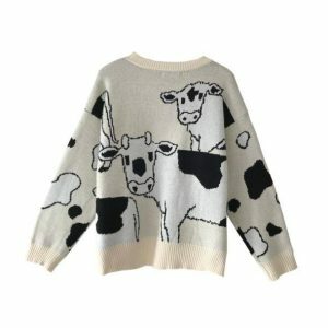 Trendy Y2K Fashion Lazy Cow Sweater - 2000s Style Aesthetic Top