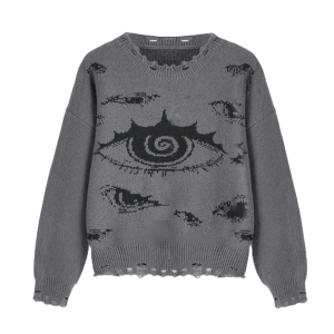 Trendy Y2K Fashion Open Eye Sweater - 2000s Style Aesthetic Top