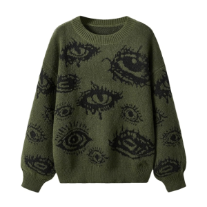 Trendy Y2K Fashion Open Eye Sweater - 2000s Style Aesthetic Top