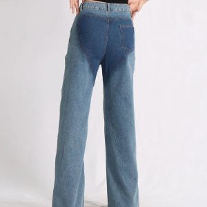 Trendy Y2K Fashion: Two Stylish Denim Cut Out Jeans for Unique Outfits