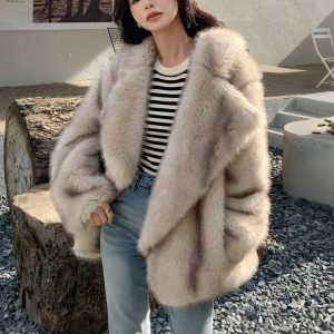 Trendy Y2K Faux Fur Jacket - 2000s Fashion Statement Piece