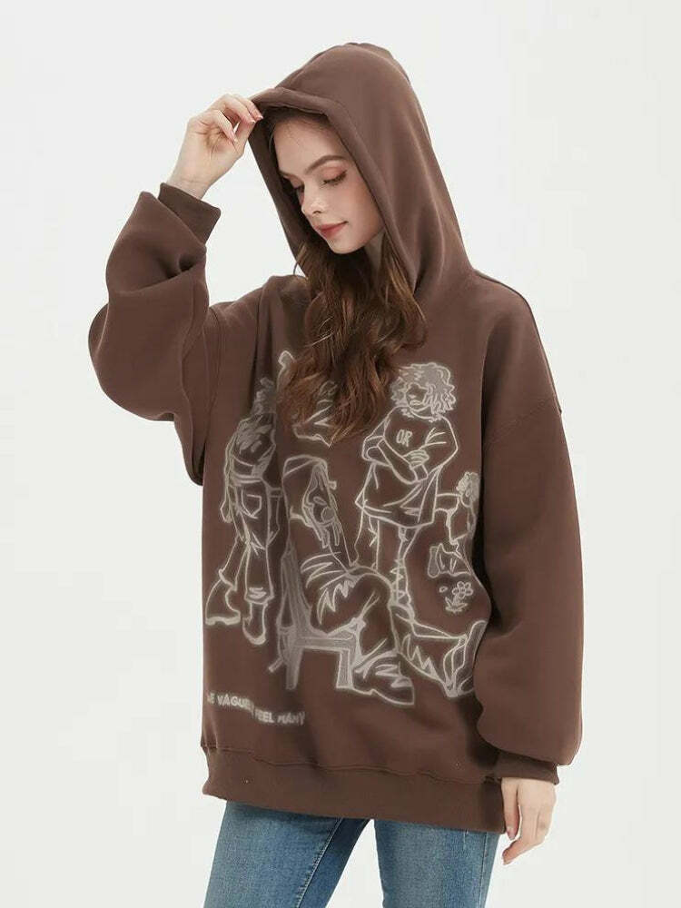 Trendy Y2K Graphic Printed Hoodie - Retro 2000s Style Fashion