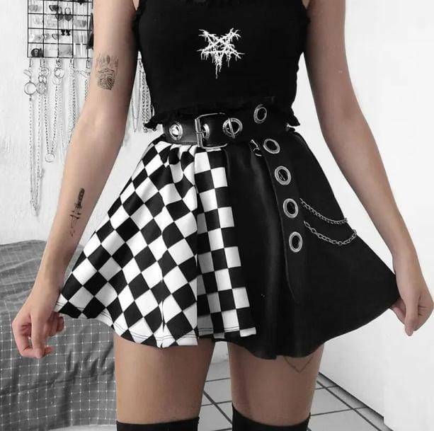 Trendy Y2K High Waist Checkered Skirt - 2000s Fashion Essential