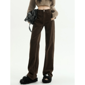 Trendy Y2K High Waist Corduroy Pants - 2000s Fashion Essential