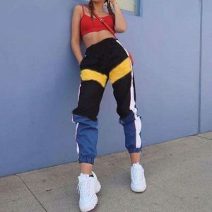 Trendy Y2K High Waist Patchwork Pants - 2000s Fashion Aesthetic