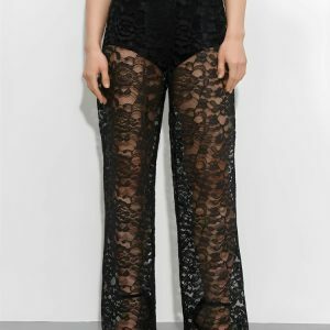 Trendy Y2K Lace Sheer Pants - 2000s Fashion Aesthetic for Stylish Looks