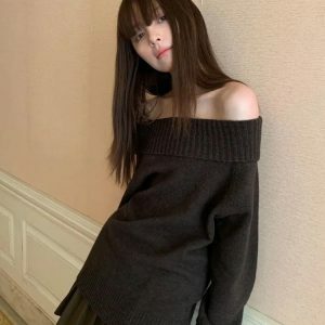 Trendy Y2K Off Shoulder Sweater - 2000s Fashion Aesthetic Top