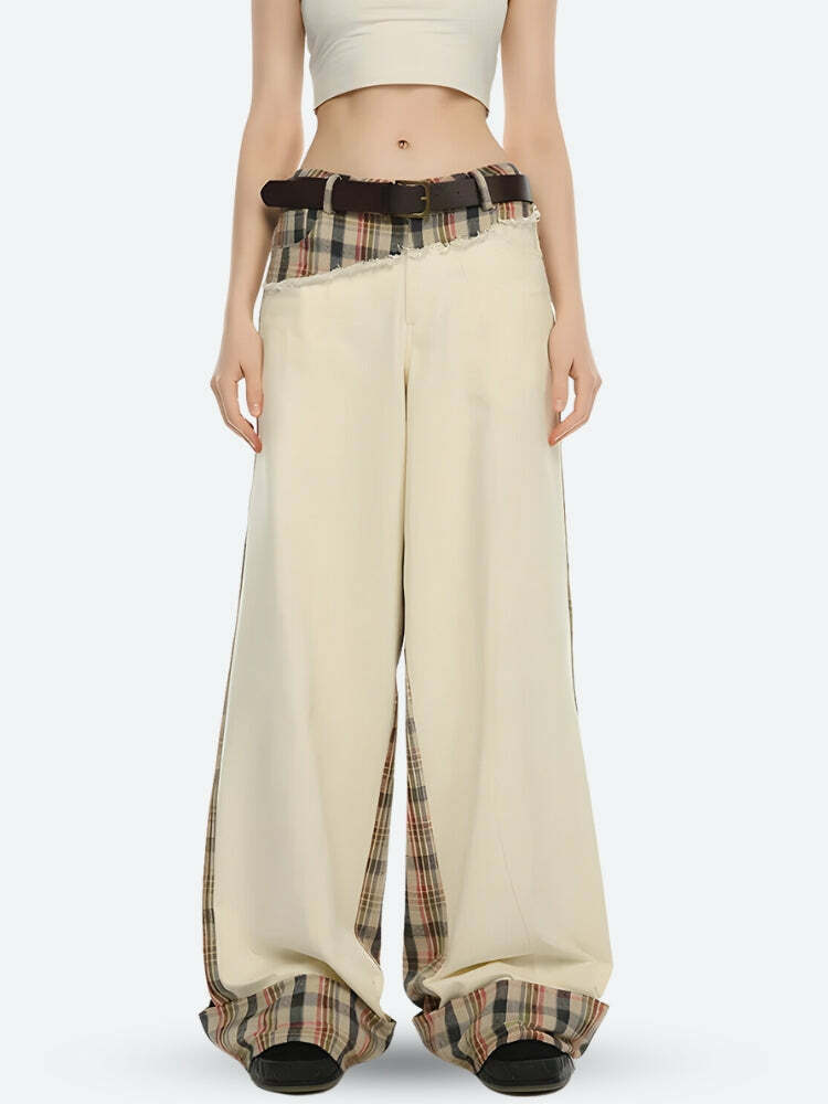 Trendy Y2K Patchwork Pants - Embrace 2000s Fashion Aesthetic