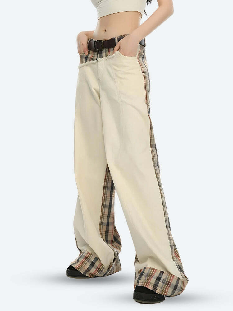 Trendy Y2K Patchwork Pants - Embrace 2000s Fashion Aesthetic