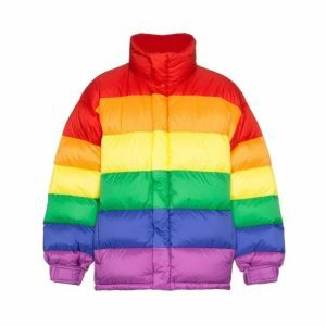 Trendy Y2K Puffy Rainbow Jacket - Vibrant 2000s Fashion Statement