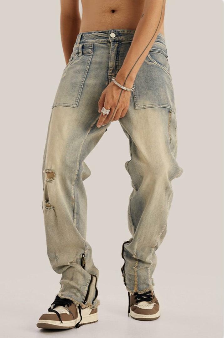 Trendy Y2K Slim Leg Ripped Jeans for a Stylish 2000s Aesthetic