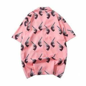 Vaporwave Aesthetic Pink Gun Shirt - Y2K Fashion Statement Top