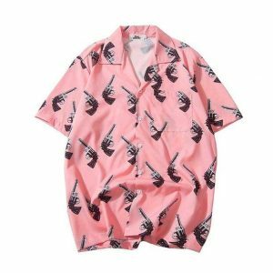 Vaporwave Aesthetic Pink Gun Shirt - Y2K Fashion Statement Top