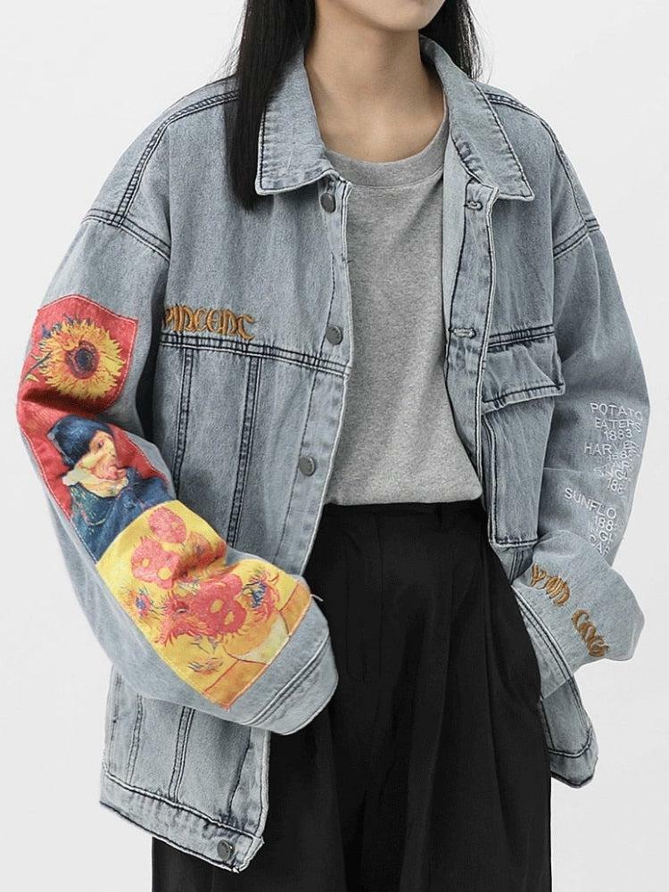 Vincent Van Gogh Y2K Denim Jacket - 2000s Fashion Aesthetic Outfit