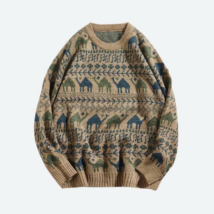 Vintage Camel Knitted Sweater - Y2K Fashion Essential for 2000s Style