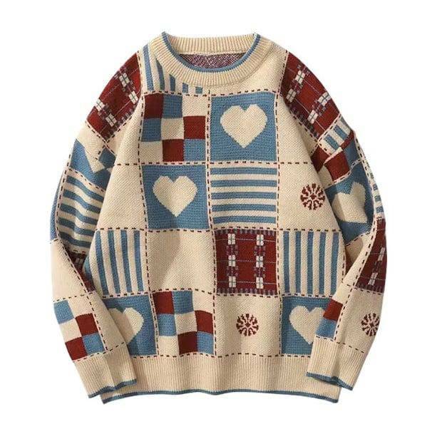 Vintage Heart Sweater - Y2K Fashion Essential for 2000s Style Lovers