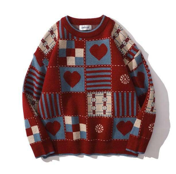 Vintage Heart Sweater - Y2K Fashion Essential for 2000s Style Lovers