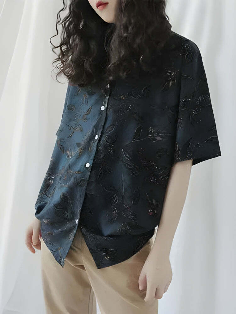 Vintage Leaf Y2K Aesthetic Shirt - Trendy 2000s Style Top