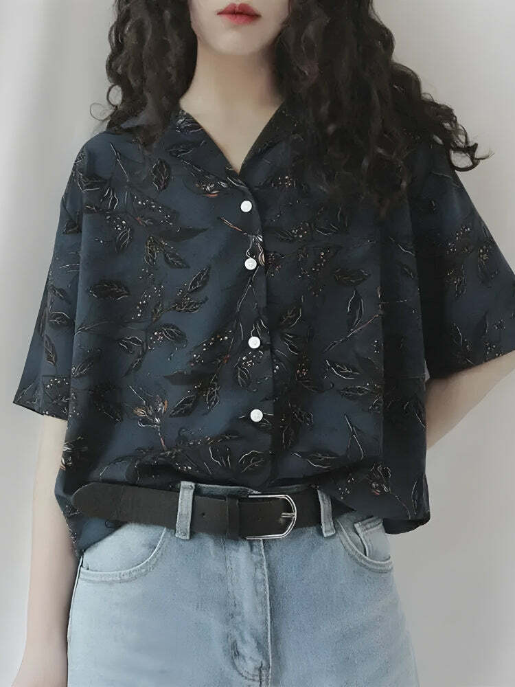 Vintage Leaf Y2K Aesthetic Shirt - Trendy 2000s Style Top