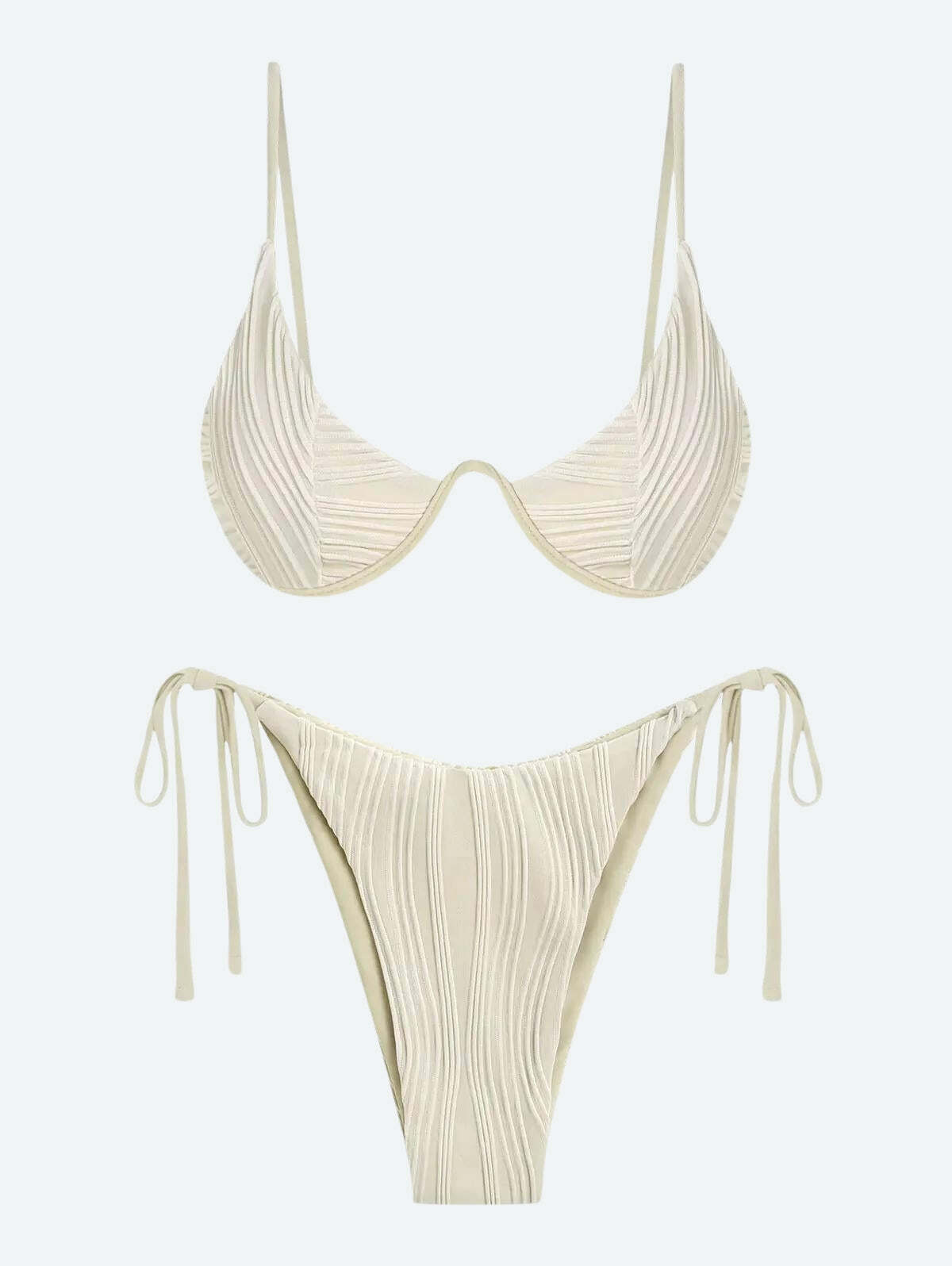 Wavy Striped Y2K Aesthetic Wired Cup Bikini Set for Trendy Summer Vibes