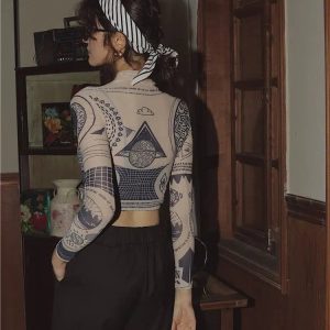 Y2K Aesthetic Ancient Egyptian Mystique Symbol Crop Top for Trendy Looks