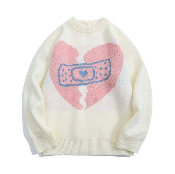 Y2K Aesthetic Broken Heart Sweater - Trendy 2000s Style Knitwear