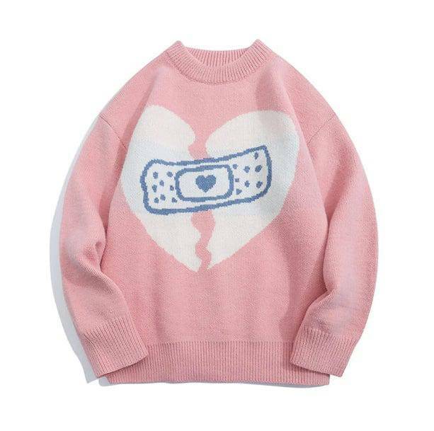 Y2K Aesthetic Broken Heart Sweater - Trendy 2000s Style Knitwear