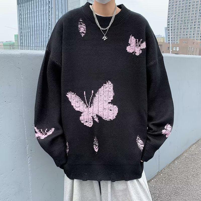 Y2K Aesthetic Butterfly Distressed Knitted Sweater - 2000s Fashion Trend