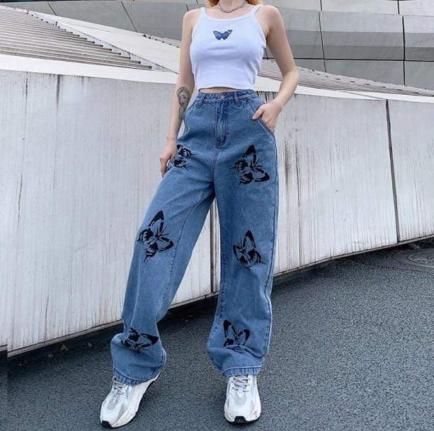 Y2K Aesthetic Butterfly Pants - Trendy 2000s Fashion for Unique Style