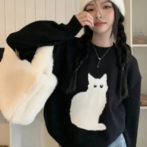 Y2K Aesthetic Cat Sweater: Trendy 2000s Fashion for Unique Style