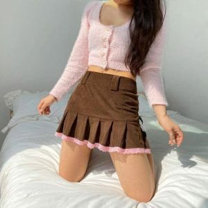 Y2K Aesthetic Corduroy Skirt - Trendy 2000s Fashion Essential